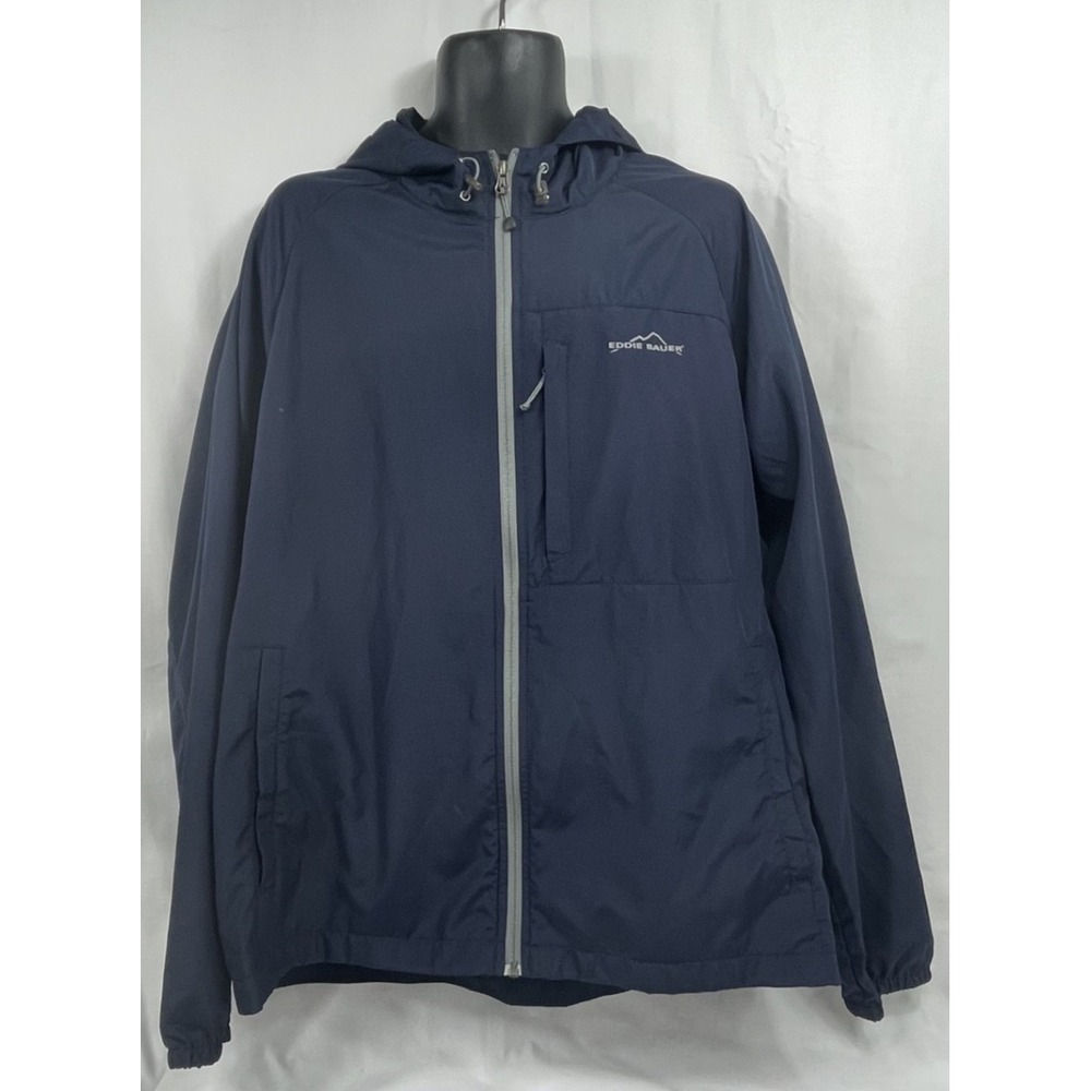 Eddie Bauer Men's Navy and Grey Hooded Windbreaker Jacket‎ Size L